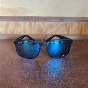 Ray-Ban Black Wayfarer Glasses with Blue Mirrored Lenses